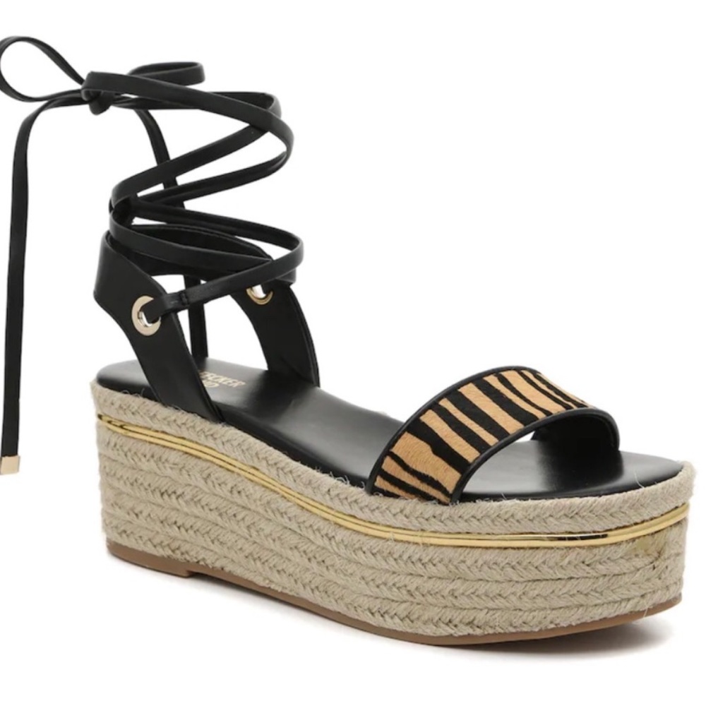 BLEEKER & BOND | Odette Animal Platform Espadrille Ankle tie sandals women’s 7